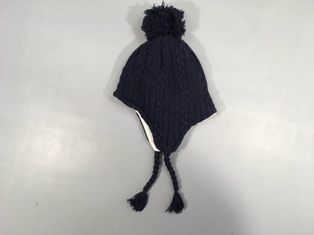 Bonnet mailles bleu marine pompom doublé polar, 50cm