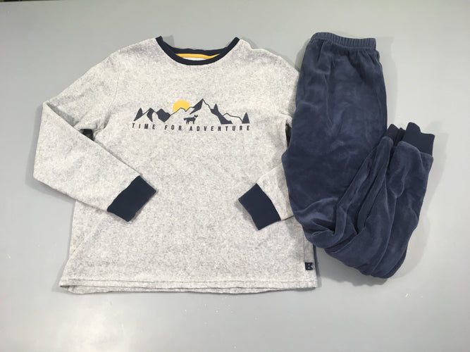 Pyjama 2pcs velours gris-bleu Montagne Flox craquelé, moins cher chez Petit Kiwi