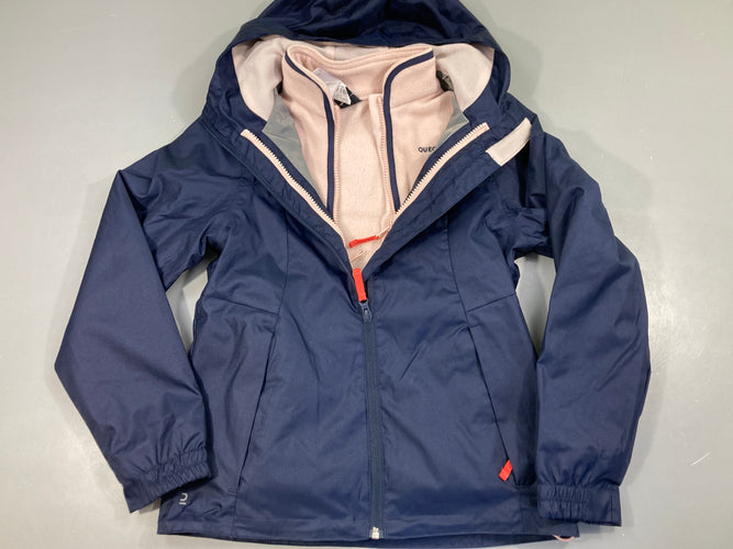 Veste déperlante zippée bleu foncé à capuche doublé polar, moins cher chez Petit Kiwi