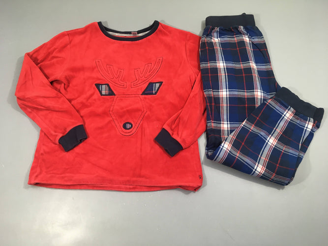 Pyjama 2pcs velours rouge bleu Renne, moins cher chez Petit Kiwi