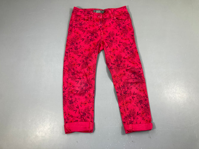 Pantalon rose vif fleurs à revers, moins cher chez Petit Kiwi