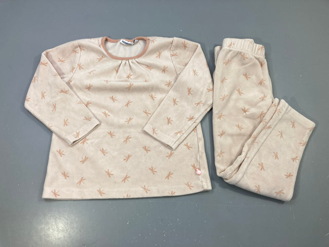 Pyjama 2pcs velours beige, libellules rosées, moins cher chez Petit Kiwi