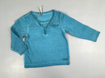 T-shirt m.l turquoise effet délavé Col V boutons