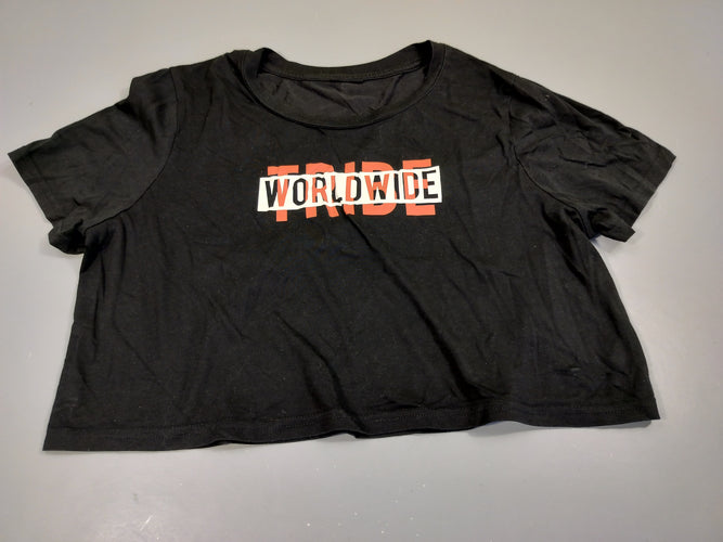 T-shirt m.c crop top noir "Worldwide". Pas de taille indiquée estimée S, moins cher chez Petit Kiwi