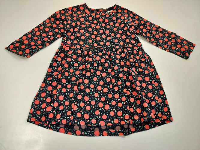 Robe m.l  bleu marine, pommes rouges 100% coton, moins cher chez Petit Kiwi