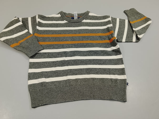 Pull gris chiné rayé blanc, brun, moins cher chez Petit Kiwi