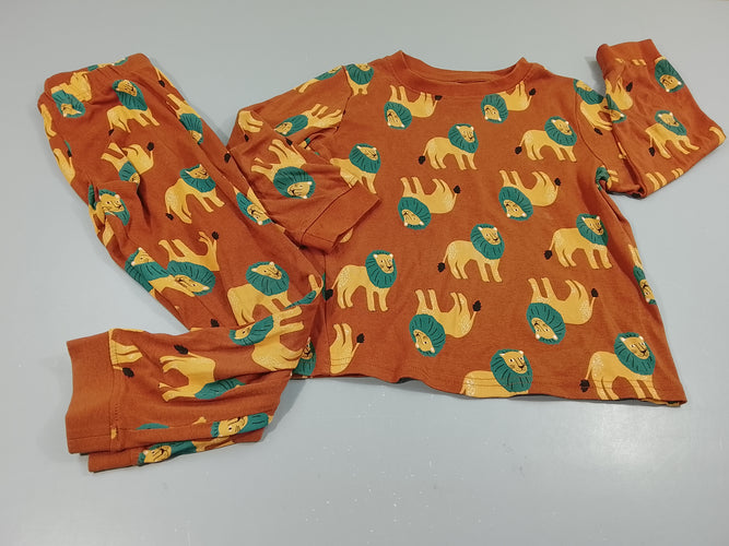 Pyjama 2pcs jersey  brun clair, motifs lions, légères taches à la manche, moins cher chez Petit Kiwi