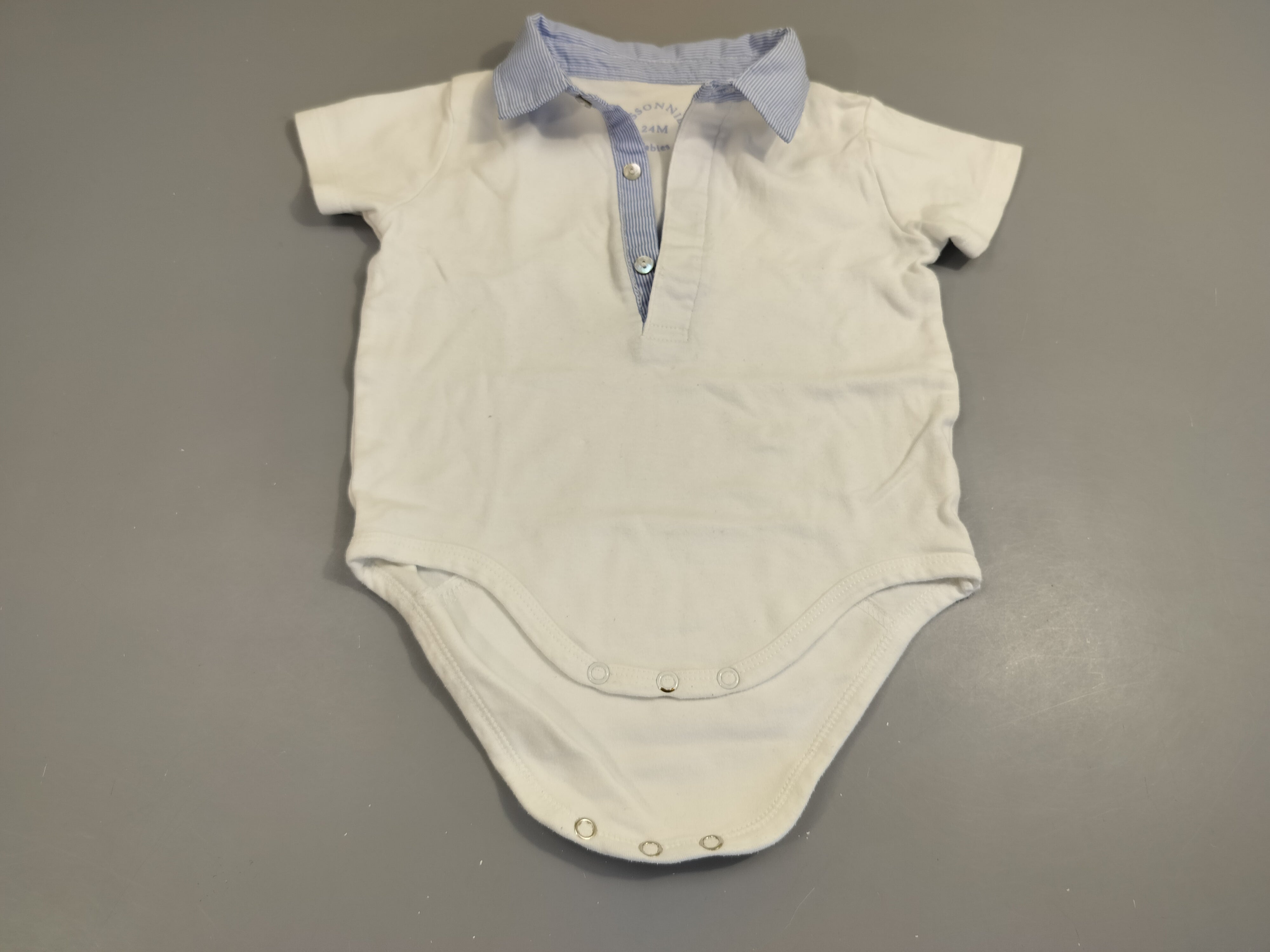 Body m.l blanc avec col bleu ligné  100% coton bio