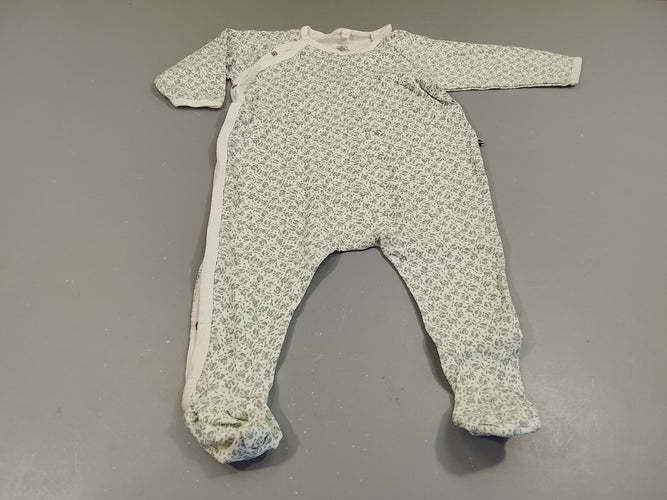 Pyjama jersey blanc fleurs vertes, moins cher chez Petit Kiwi