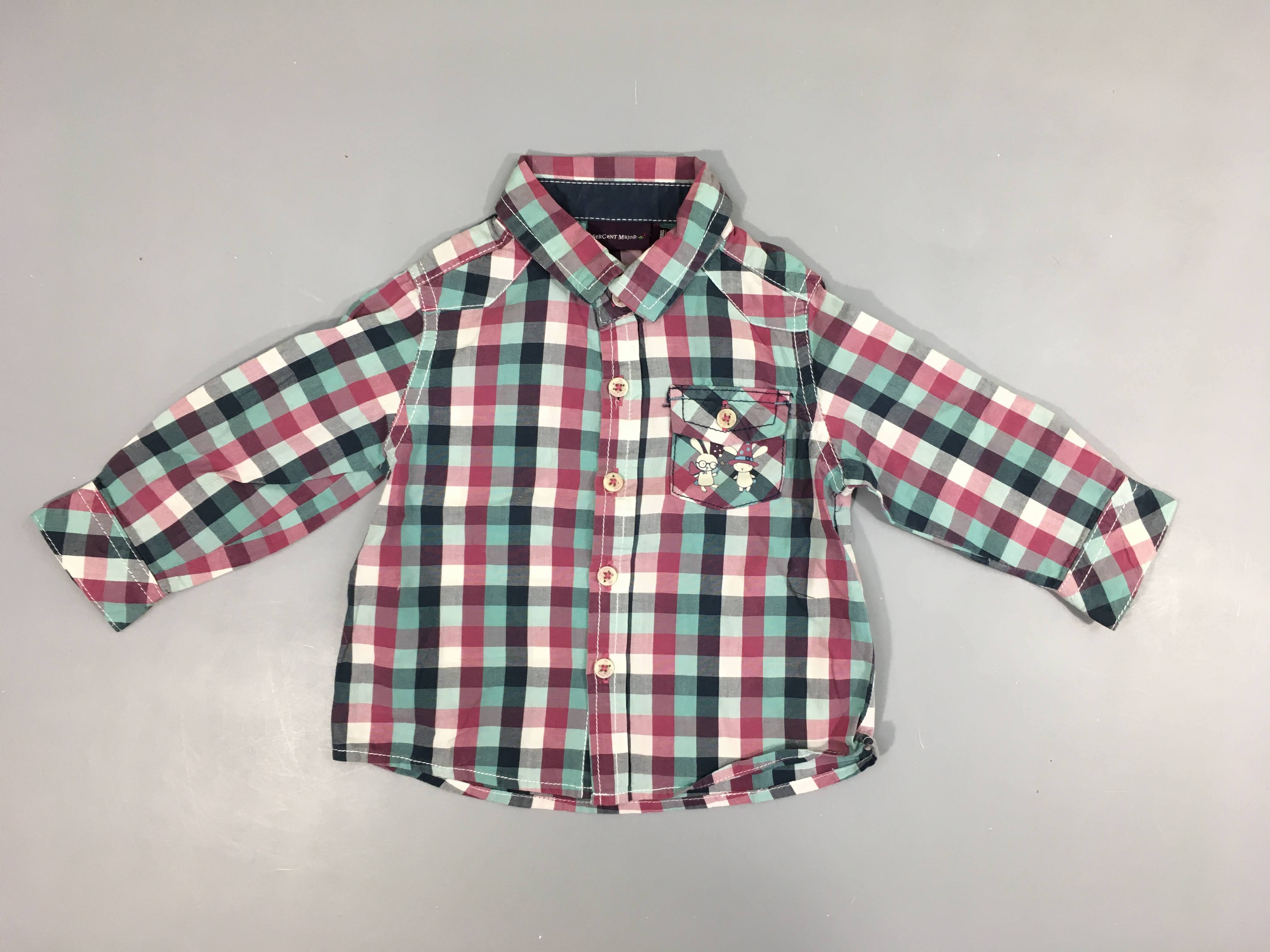 Chemise m.l à carreaux blanc-bleu-mauve Lapins