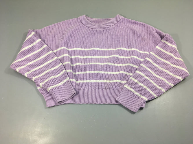Pull crop top parme rayé blanc, moins cher chez Petit Kiwi