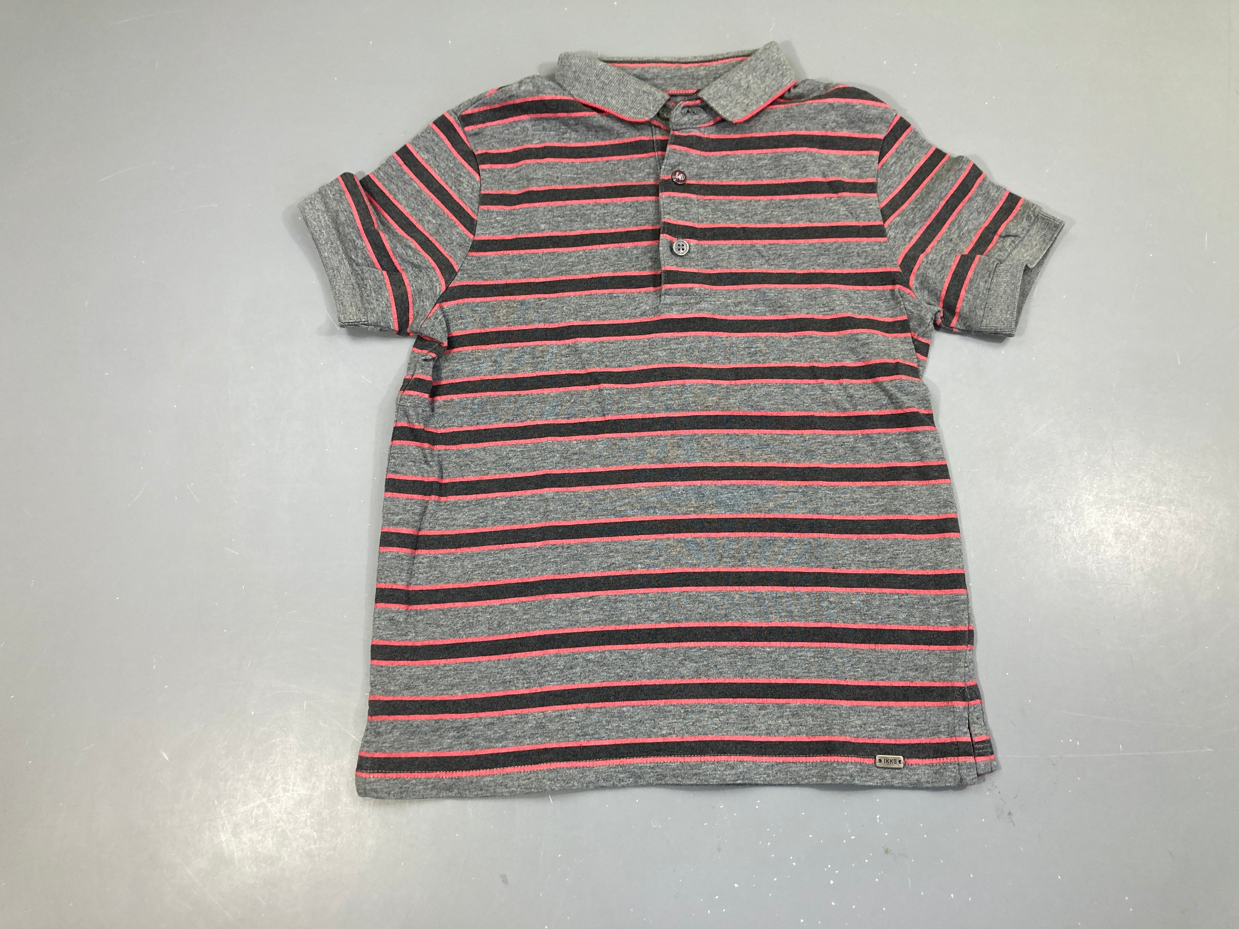 Polo m.c jersey gris chiné rayé rose