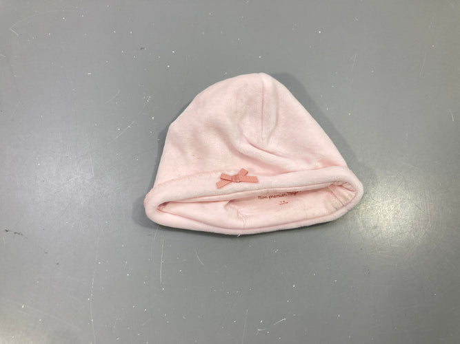Bonnet rose pâle velours, petit noeud, 36cm, moins cher chez Petit Kiwi