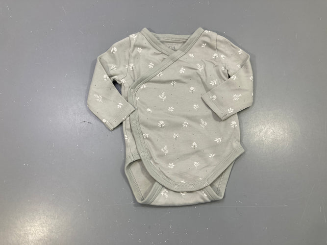 Body m.l vert sauge croisé, fleurs blanches, moins cher chez Petit Kiwi