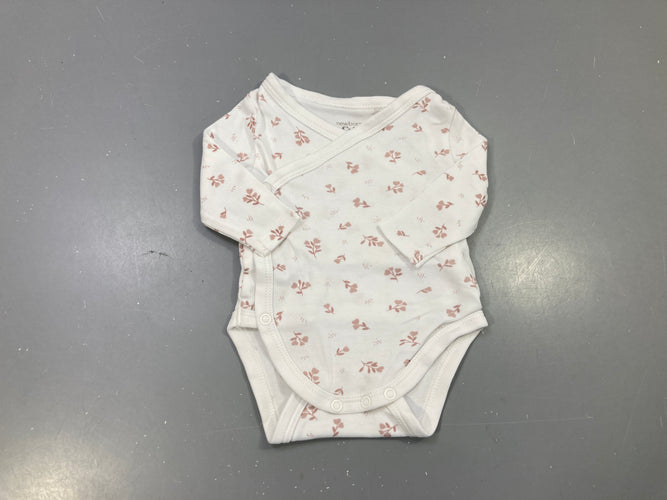 Body m.l blanc croisé, feuillages vieux rose, moins cher chez Petit Kiwi