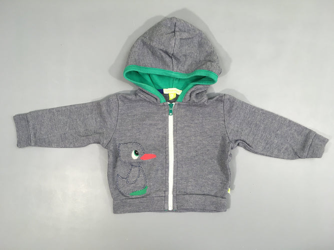 Gilet zippé à capuche gris Canard 100%coton Kiekeboe, moins cher chez Petit Kiwi