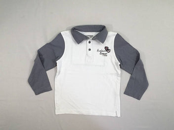 Polo m.l blanc/gris drapeaux