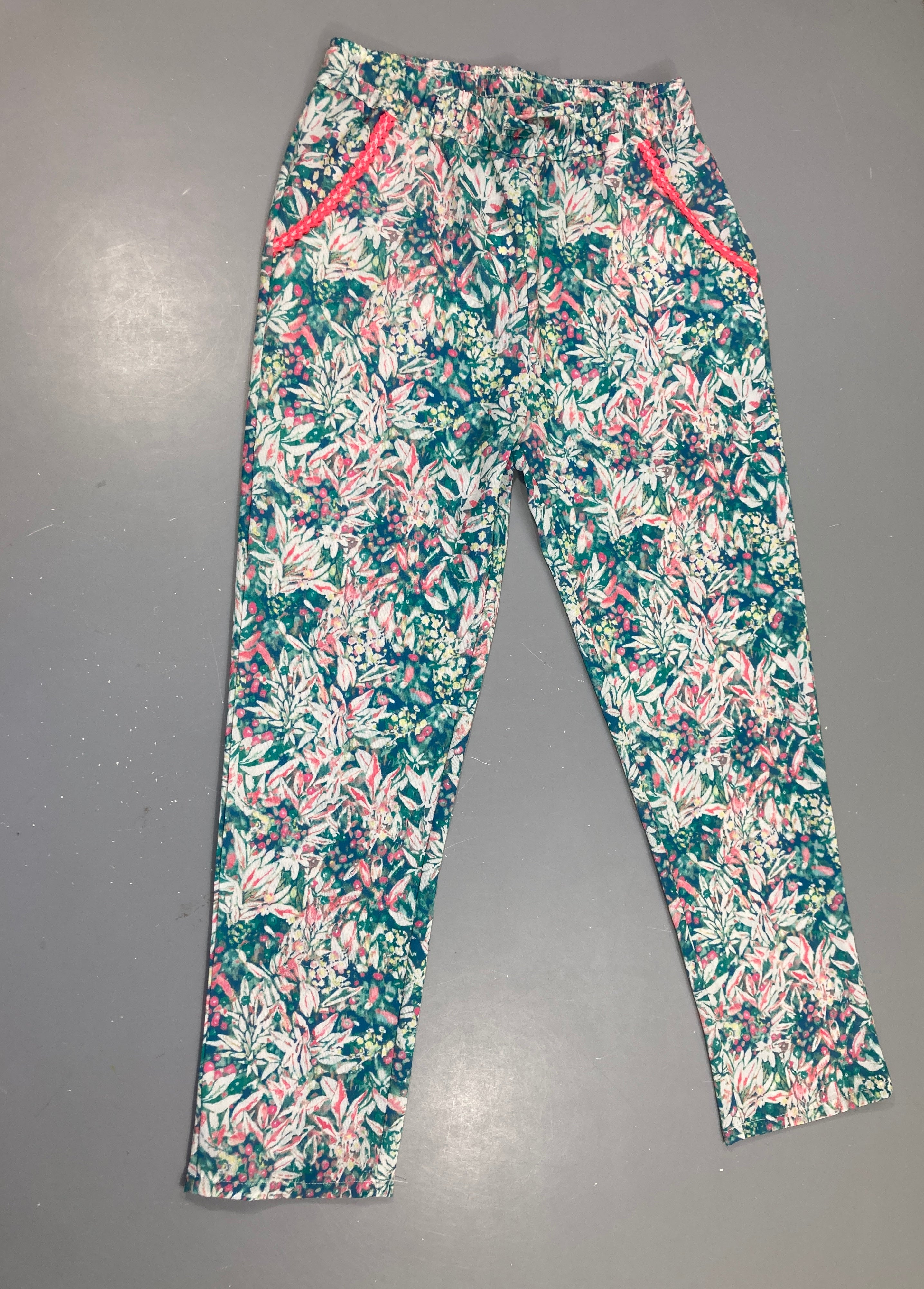 Pantalon fluide bleu/vert feuilles