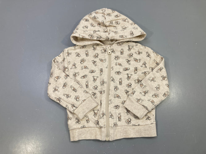Sweat zippé capuche beige chiné Winnie l'ourson, moins cher chez Petit Kiwi
