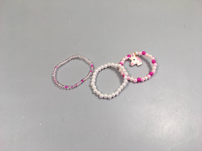 Lot de 3 bracelets perles blanc/rose licorne, moins cher chez Petit Kiwi