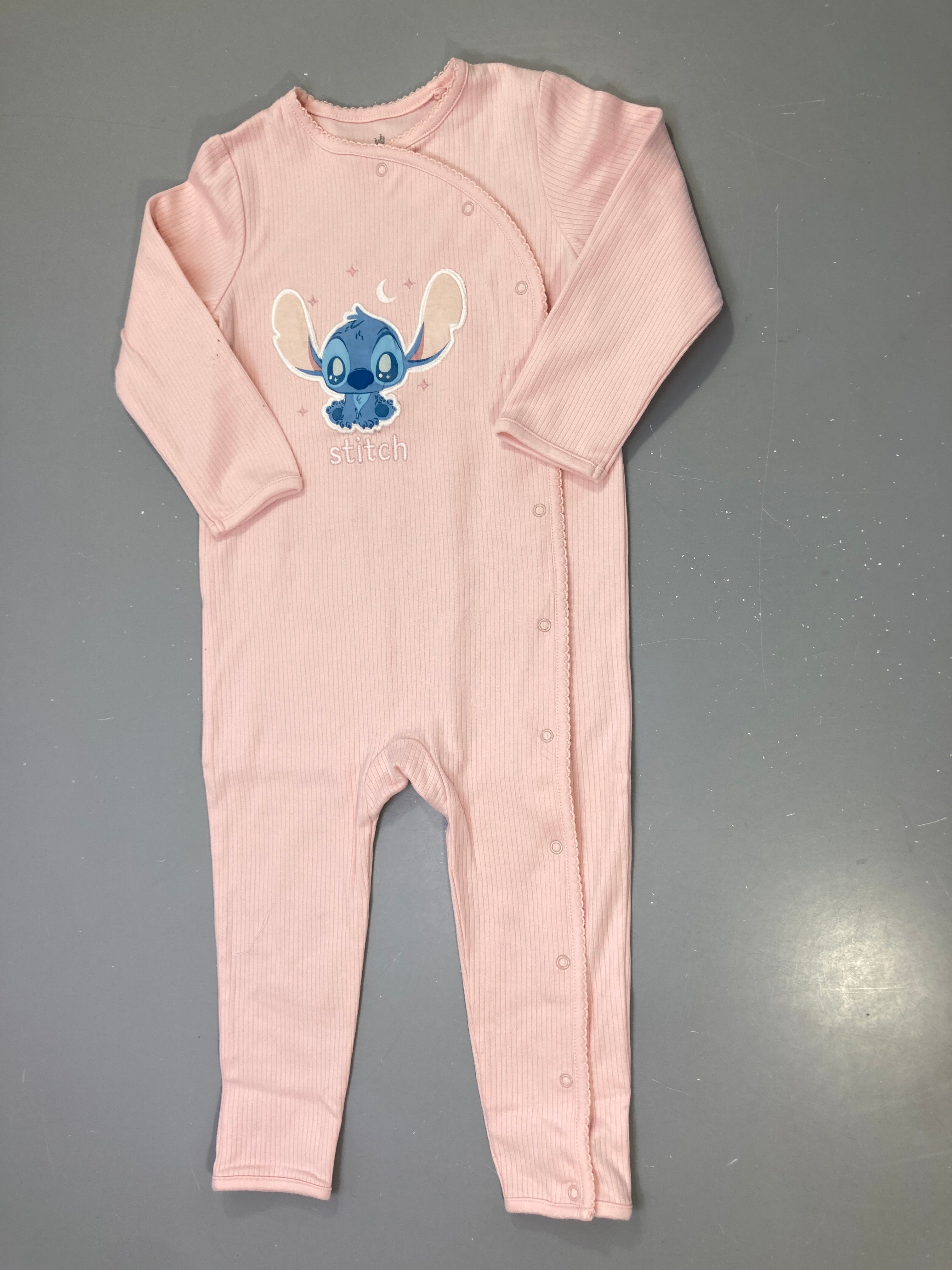 Pyjama côtelé molleton rose Stitch, sans pieds