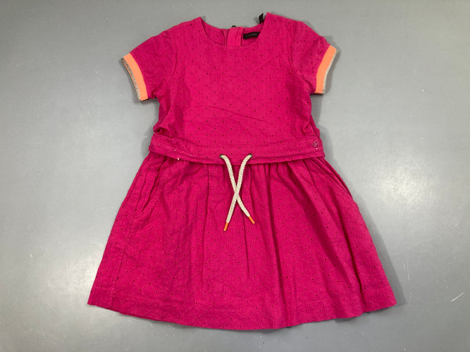 Robe m.c rose vif broderies, moins cher chez Petit Kiwi