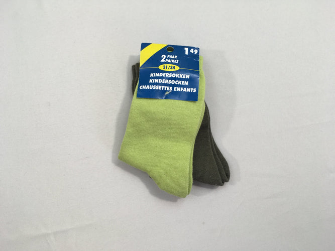 NEUF 2 Paires de chaussettes vert/brun foncé 31-34, moins cher chez Petit Kiwi