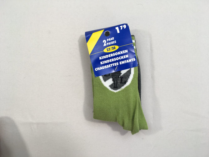 NEUF 2 Paires de chaussettes vert blason/gris 27-30, moins cher chez Petit Kiwi
