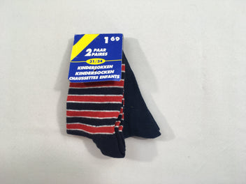 NEUF 2 Paires de chaussettes bleu marine rayé rouge 31-34