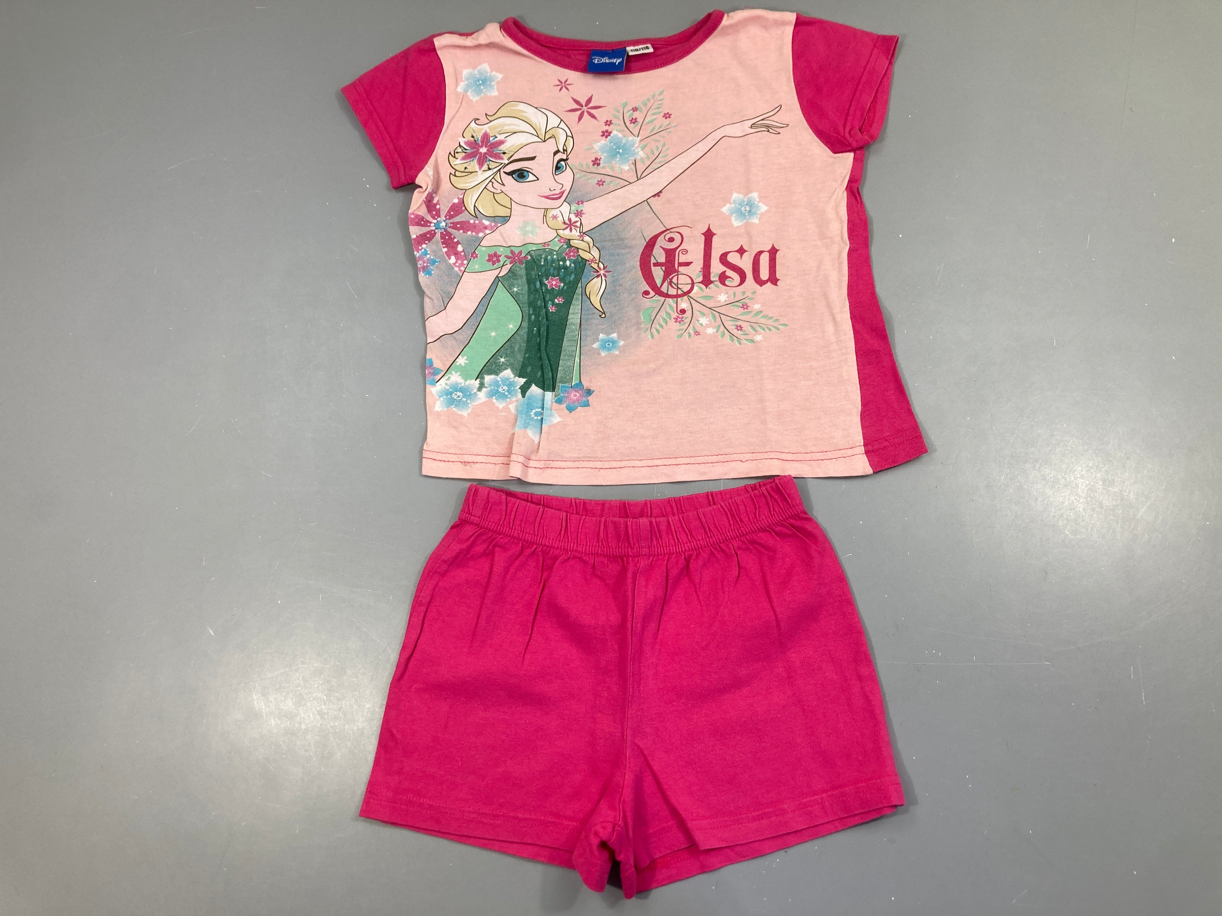 Pyjashort 2pcs jersey rose Elsa Reine des neiges, un peu bouloché