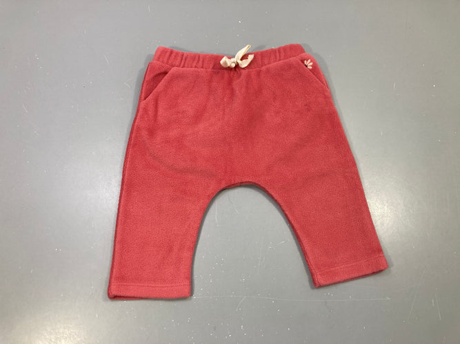 Pantalon polaire vieux rose, poches, fleur brodée à l'arrière, moins cher chez Petit Kiwi