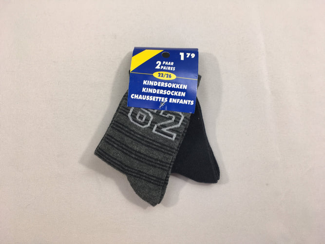 NEUF 2 Paires de chaussettes  gris chiné foncé rayé 62 23-26, moins cher chez Petit Kiwi