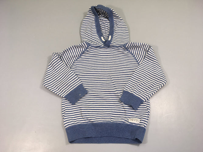 Pull à capuche bleu rayé blanc, moins cher chez Petit Kiwi