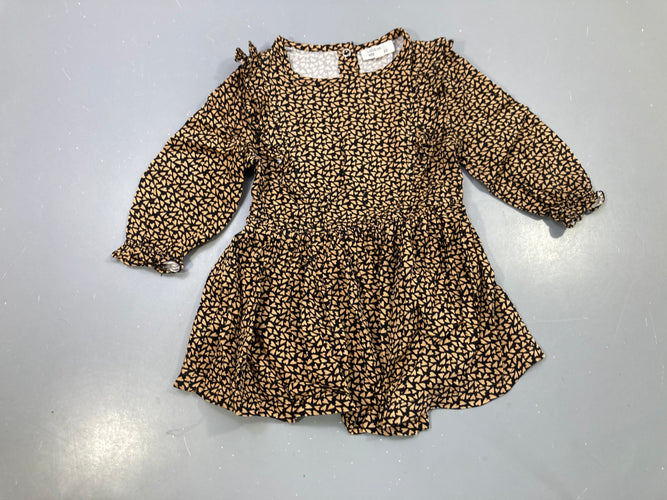 Robe m.l noire coeurs camel, poignets froncés, moins cher chez Petit Kiwi