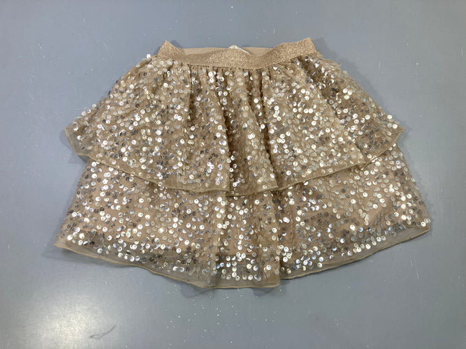 Jupe dorée tulle sequins 2 volants, taille élastique sequins, moins cher chez Petit Kiwi