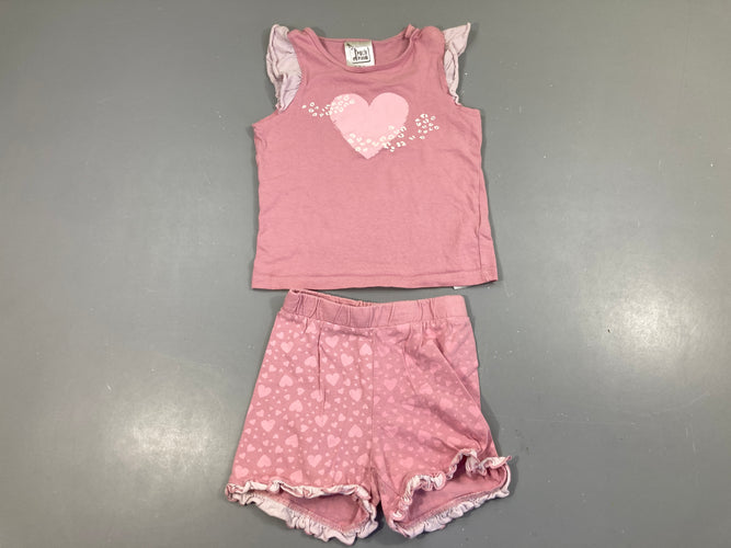 Pyjashort 2pcs jersey rose coeur, Poco Piano, moins cher chez Petit Kiwi