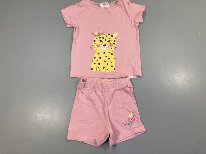 Pyjashort 2pcs jersey rose léopard, Poco Piano, moins cher chez Petit Kiwi
