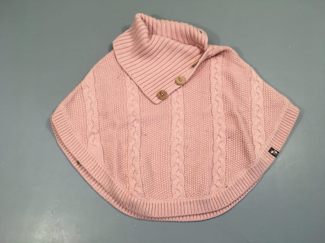 Poncho mailles rose col, moins cher chez Petit Kiwi