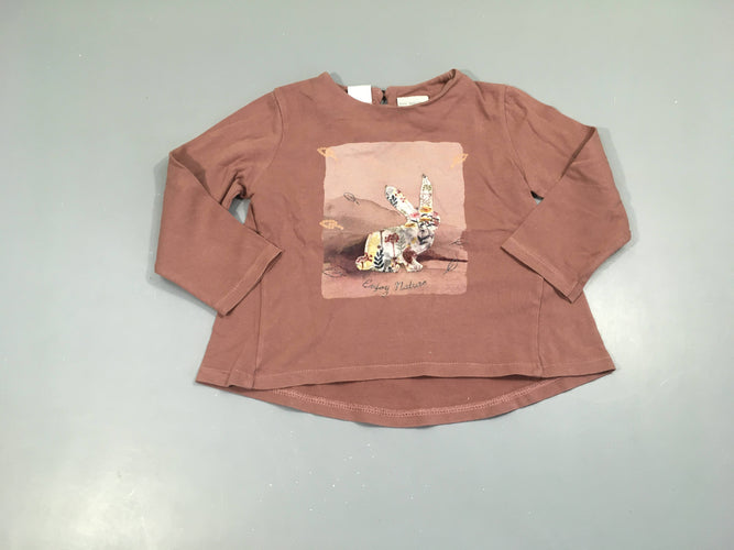 T-shirt m.l vieux rose cadre lapin velours, moins cher chez Petit Kiwi