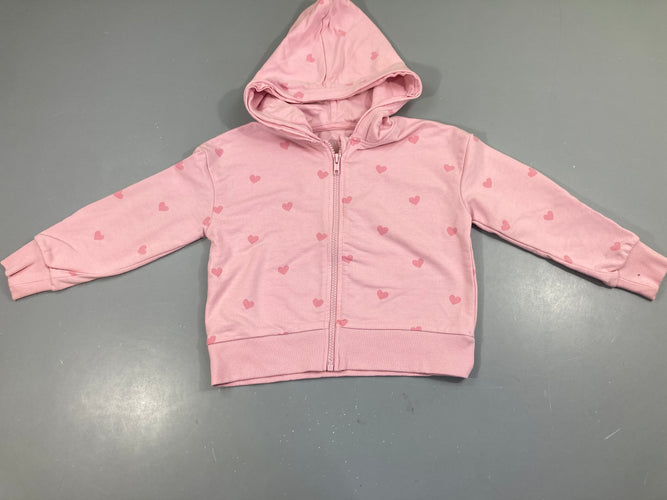 Sweat zippéà capuche rose coeurs, moins cher chez Petit Kiwi