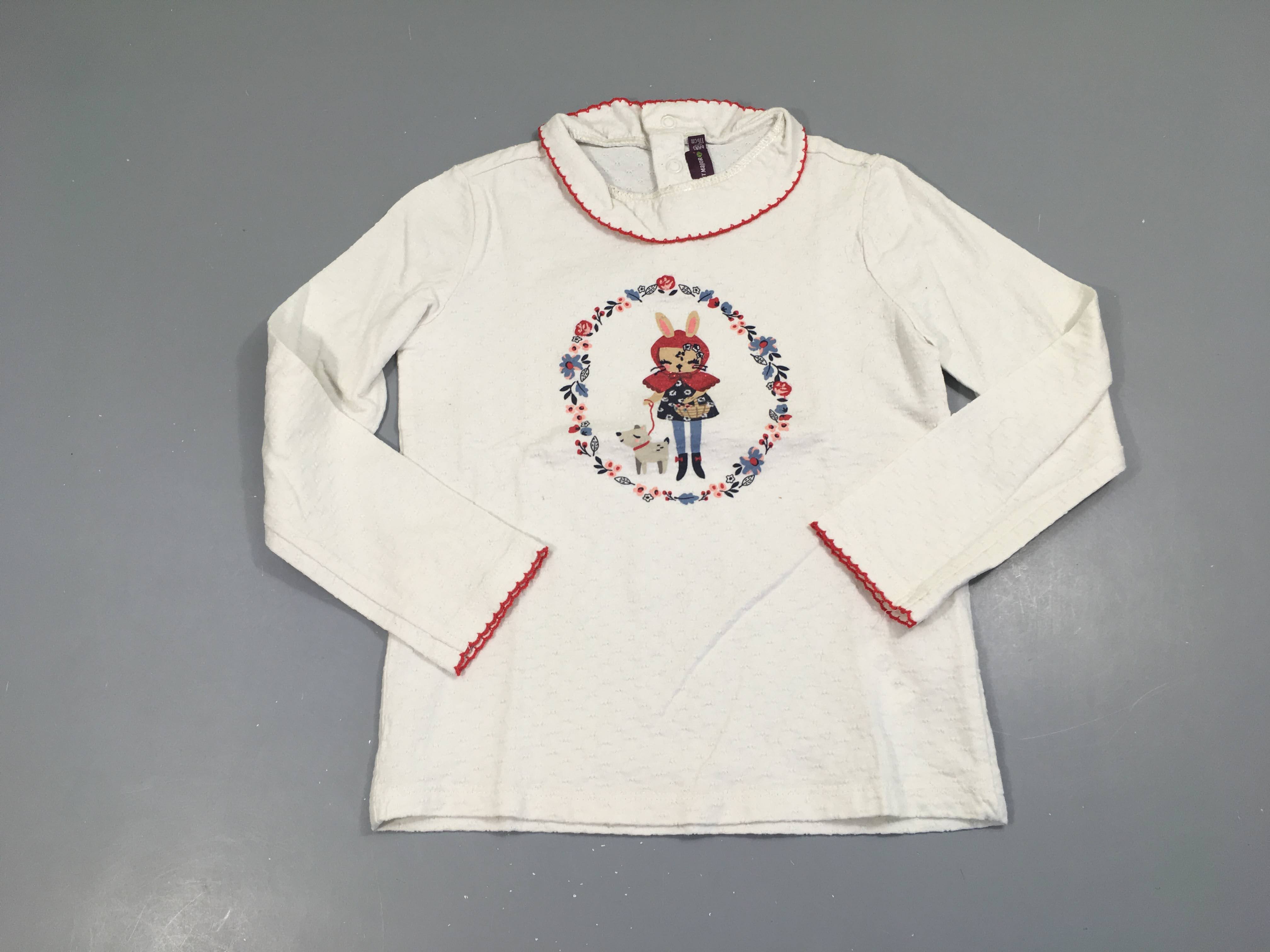 T-shirt m.l blanc cassé texturé lapin chien col