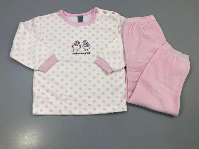Pyjama 2pcs velours écru pois roses moutons, bas rose, Outfitter, petit tache, moins cher chez Petit Kiwi