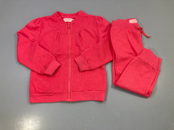 Ensemble 2pcs corail flammé, gilet zippé et jogging un peu bouloché, moins cher chez Petit Kiwi