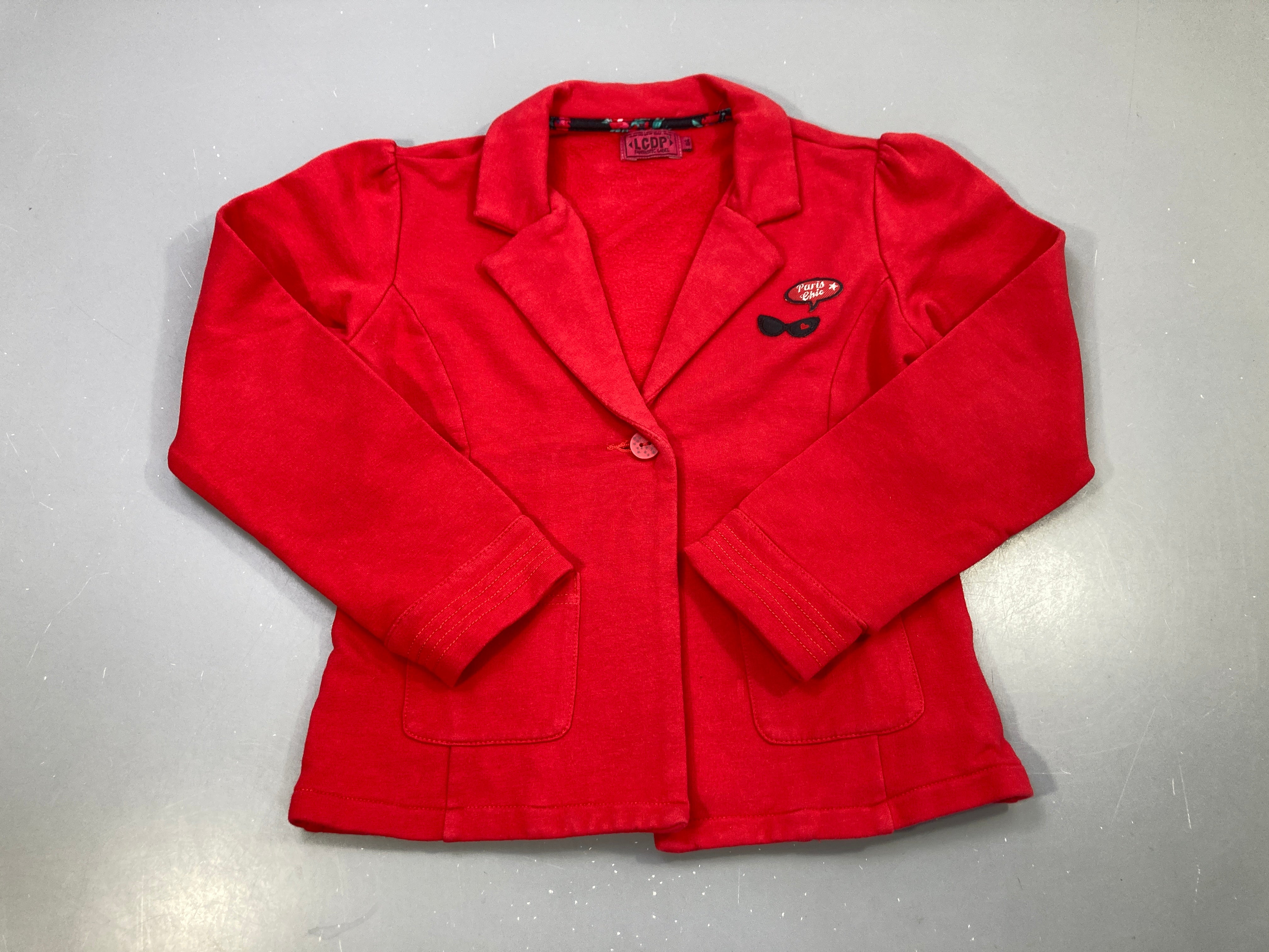 Veste blazer rouge molleton, écusson Paris chic