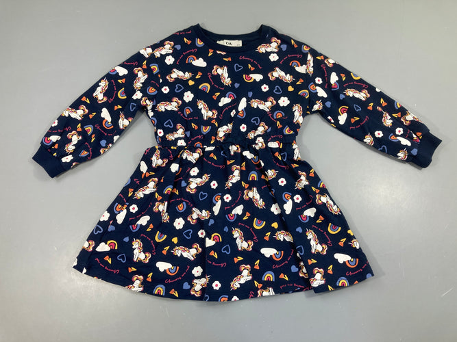 Robe m.l molleton bleu marine licornes, moins cher chez Petit Kiwi