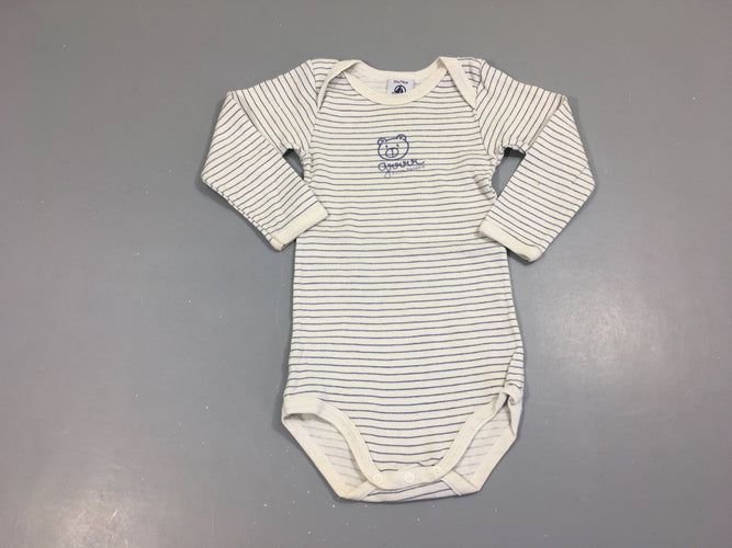 Body m.l blanc rayé bleu ours, moins cher chez Petit Kiwi
