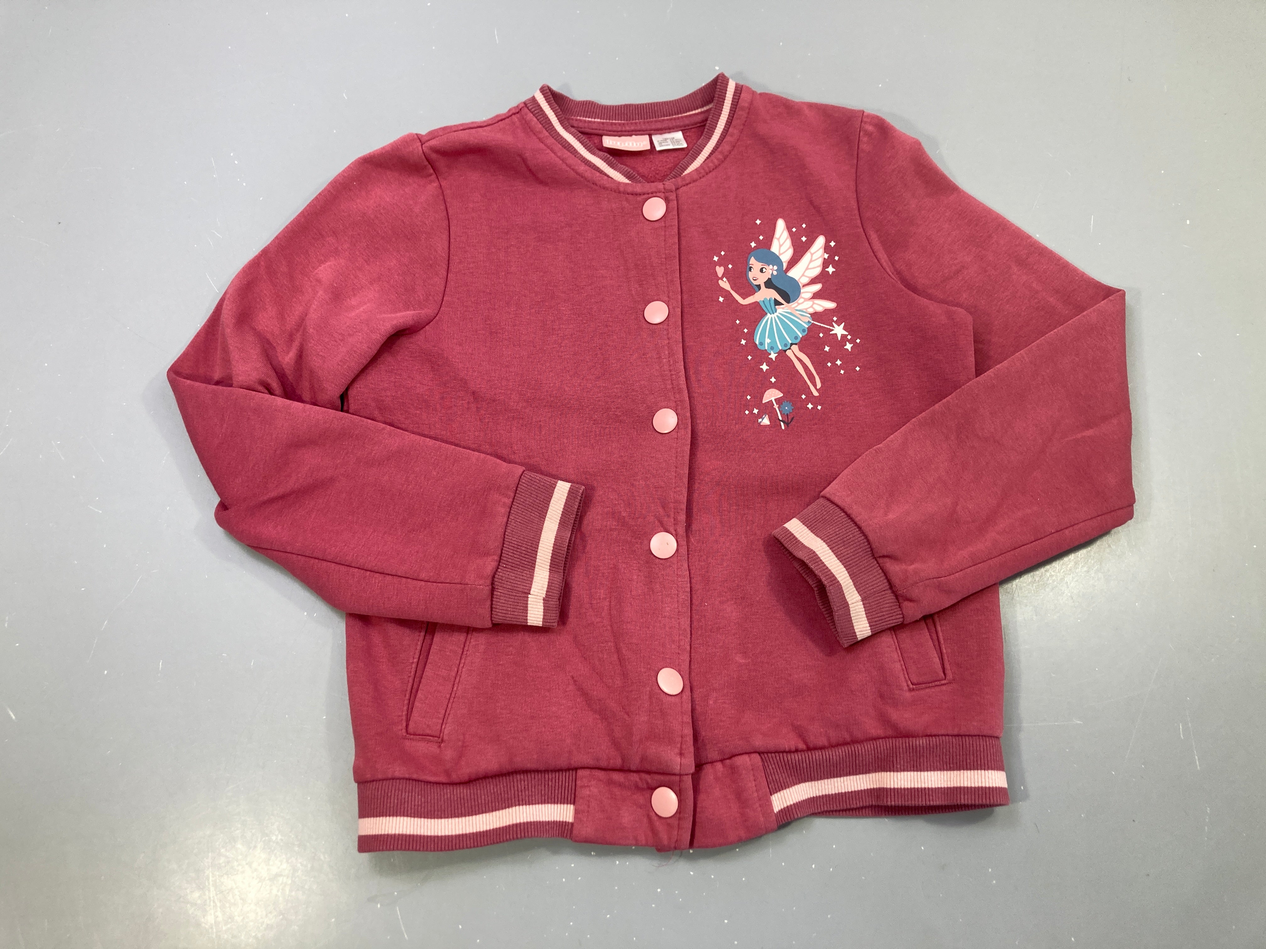 Sweat framboise style bombers, pressions, fée, bords rayés
