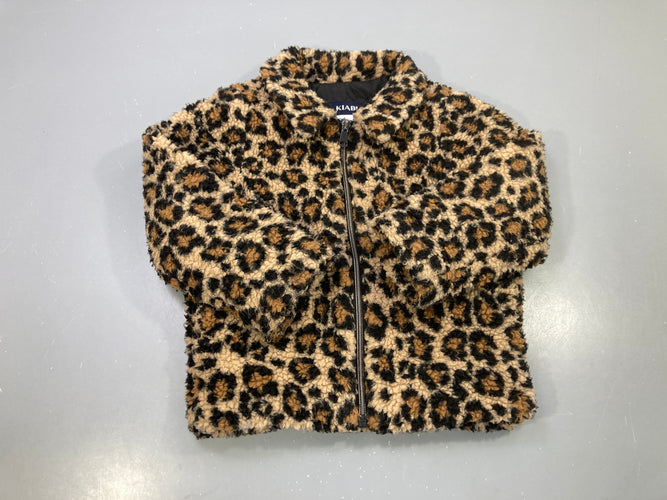 Veste zippée léopard camel et noir sherpa, col chemise, moins cher chez Petit Kiwi