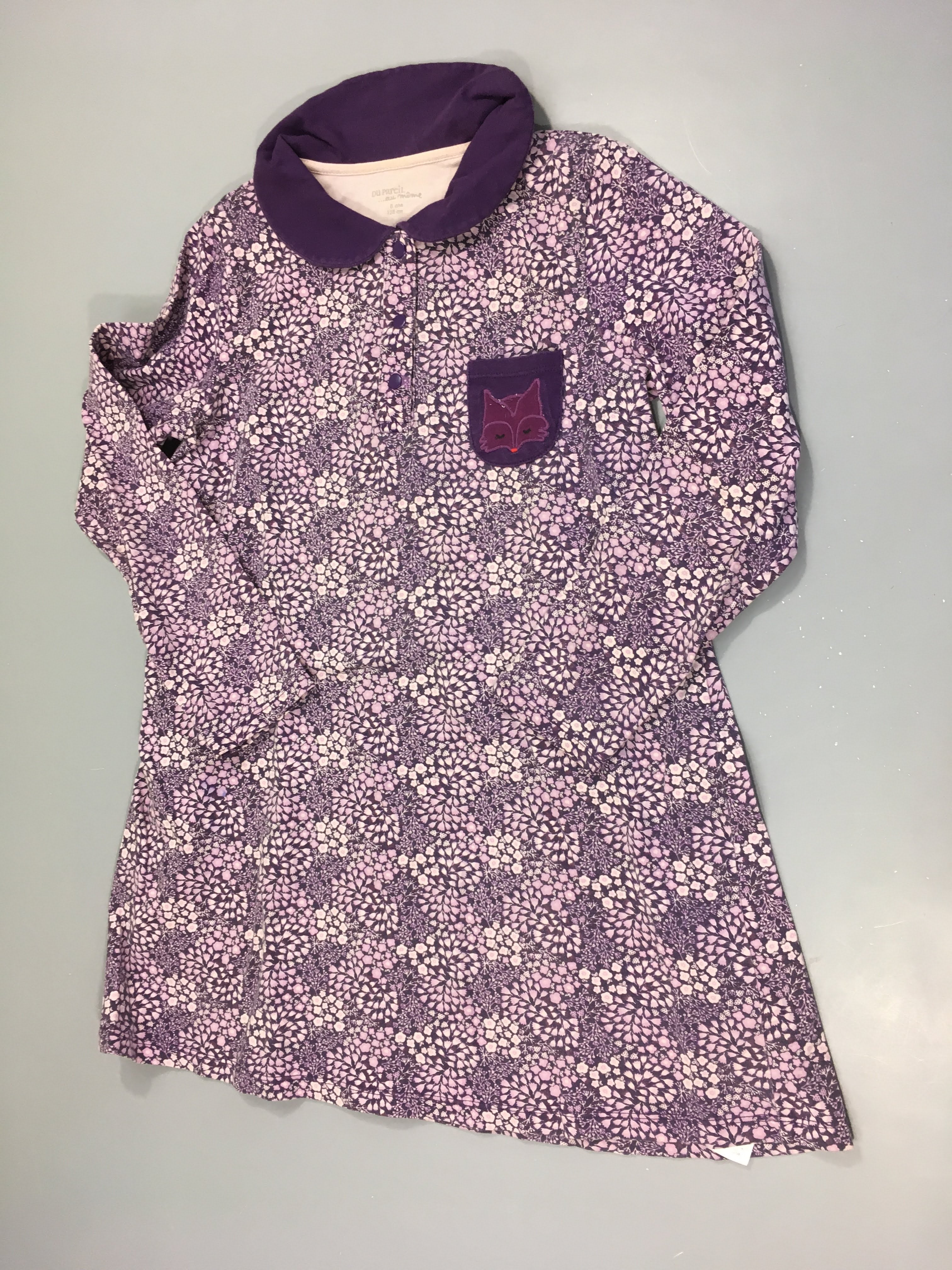 Robe m.l mauve fleuri renard poche