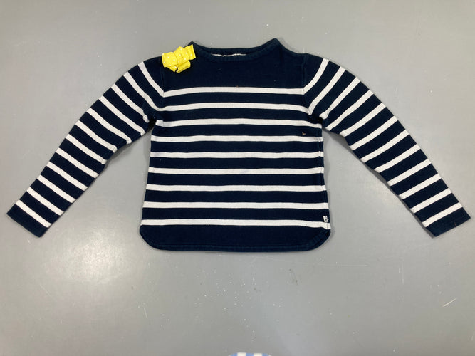 Pull bleu foncé rayé blanc noeud, moins cher chez Petit Kiwi